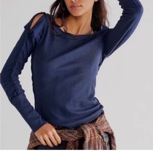 Free People We the Free Braided Daisy Chain Cuff Ribbed Long Sleeve Top Sz S